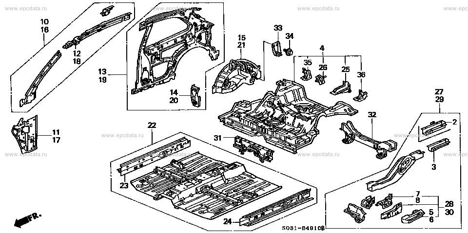 Floor panel / interior panel for Honda Civic EK, 6 generation, restyling  09.1998 - 08.2000 - Honda Car and Auto Spare Parts - Genuine Online Car  Parts Catalogue - Amayama