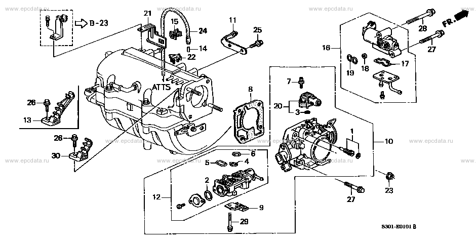 E-1-1 throttle body (DOHC) for Honda Prelude frame E-BB6 - Genuine