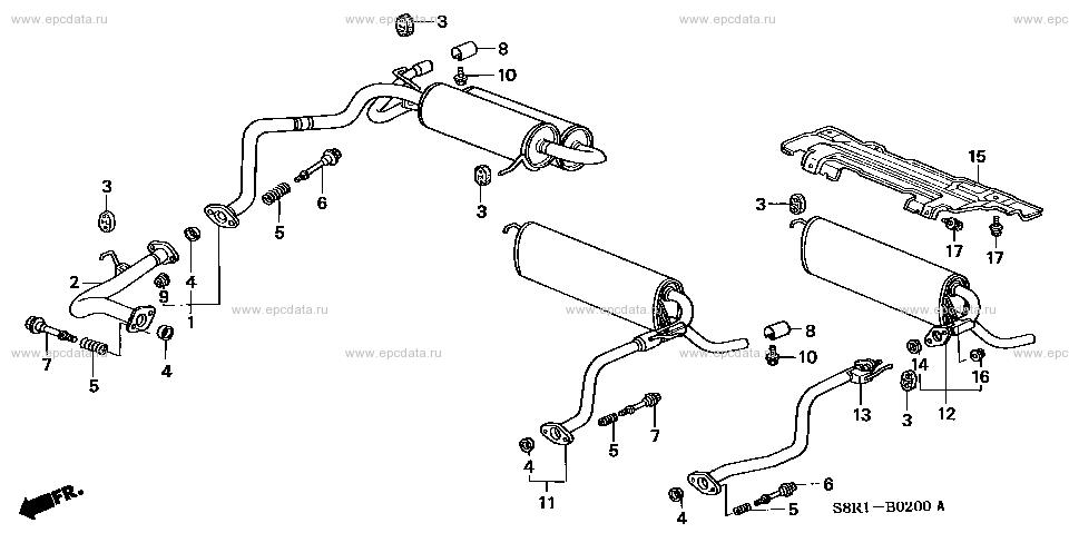 B-2 ｴｷｿﾞｰｽﾄﾊﾟｲﾌﾟ/ｻｲﾚﾝｻｰ for Honda Vamos frame GF-HM1 - Genuine