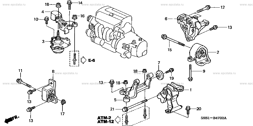 Подушки двигателя на Honda CR-V : 1, 2, 3, 4 - , , , 