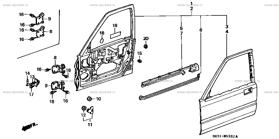 B-53-2 ﾌﾛﾝﾄﾄﾞｱｰﾊﾟﾈﾙ for Honda Accord frame E-CA1 - Auto parts - Amayama