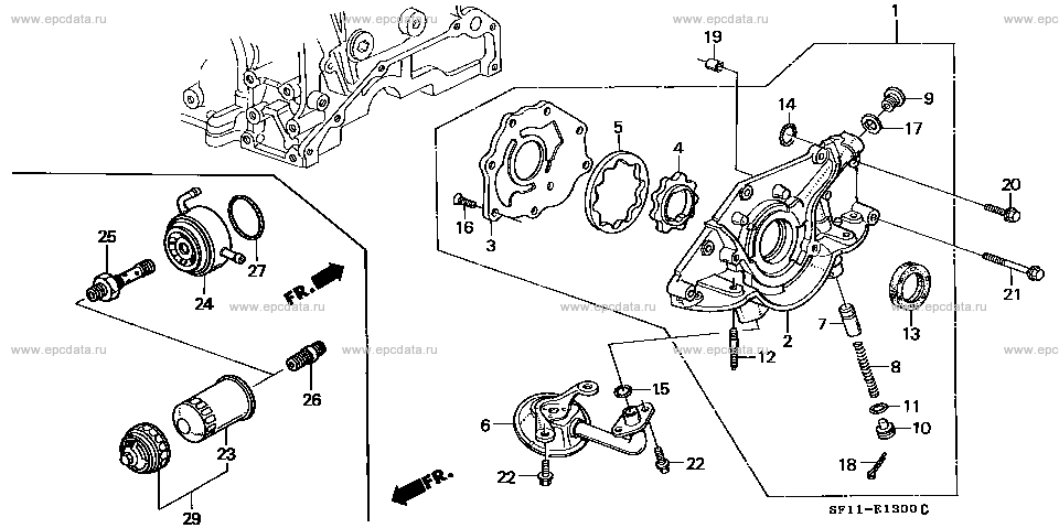 Oil pump / oil stainer for Honda Prelude BA, 3 generation, restyling 11 ...