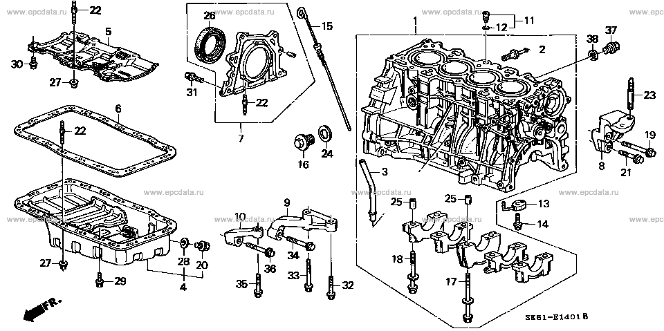 E-14-1 cylinder block / oil pan (DOHC) for Honda Integra frame E