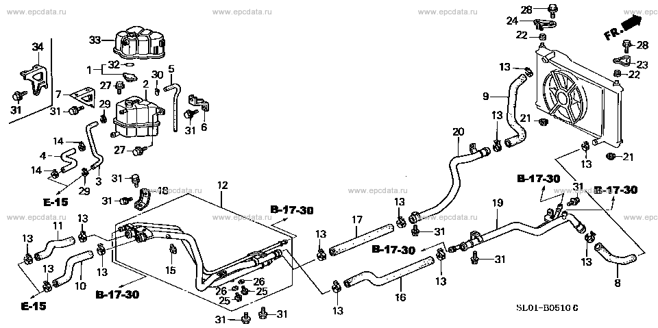 Radiator hose for Honda NSX 1 generation 09.1990 - 11.2001 - Honda Car ...