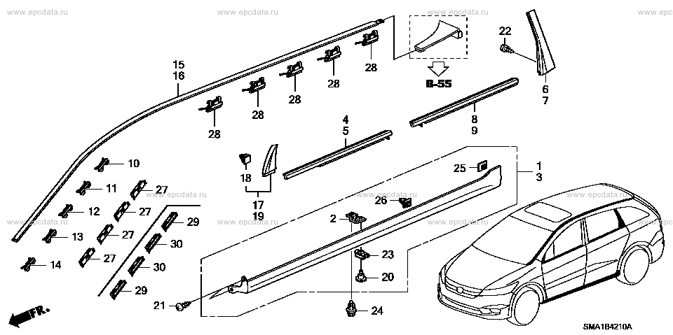 Moldings / side sealing trim for Honda Stream 2 generation 07.2006