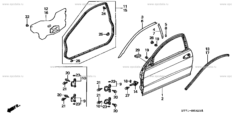 Door panel for Honda Integra 3 generation 07.1993 - 08.1995 - Honda Car ...