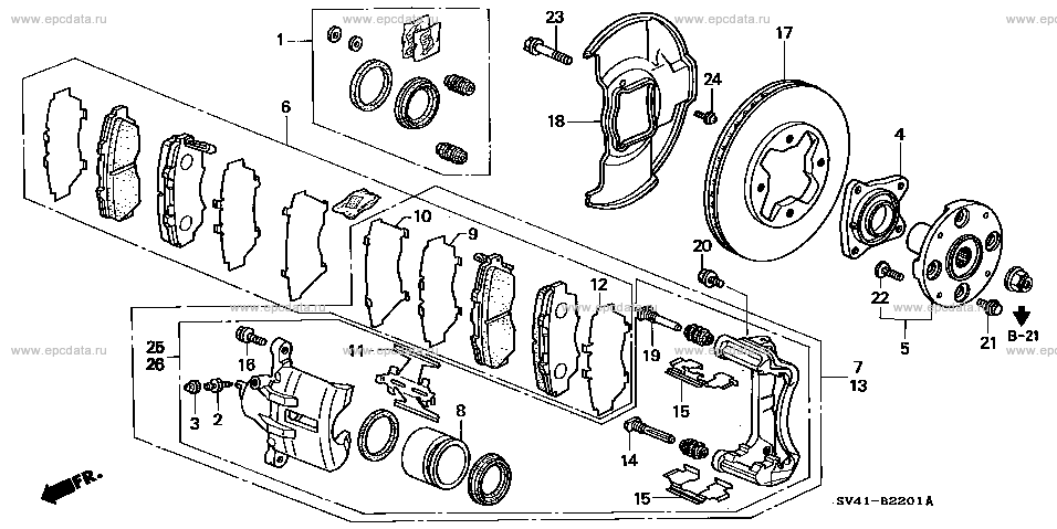 B-22-1 front brake (DOHC) for Honda Accord frame E-CD6 - Auto ...