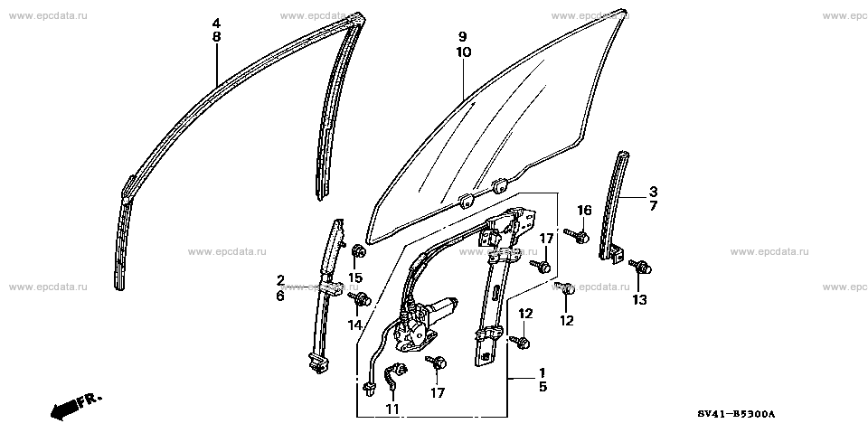 B-53 ﾌﾛﾝﾄﾄﾞｱｰｶﾞﾗｽ/ﾄﾞｱｰﾚｷﾞｭﾚｰﾀｰ for Honda Accord frame E-CD3 - Genuine parts  - Amayama