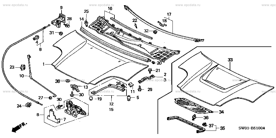 Hood for Honda NSX 1 generation 09.1990 - 11.2001 - Honda Car and Auto ...