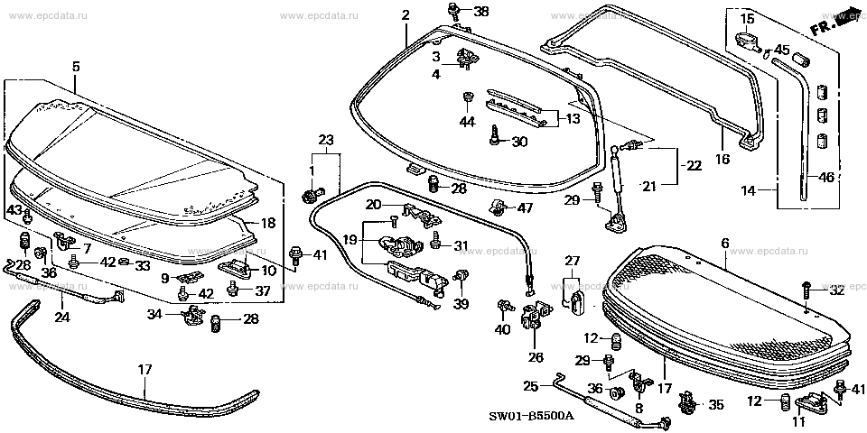 B-55 ﾘﾔｰﾊｯﾁ/ｴﾝｼﾞﾝﾒﾝﾃﾅﾝｽﾘｯﾄﾞ for Honda NSX frame ABA-NA2 - Auto parts -  Amayama