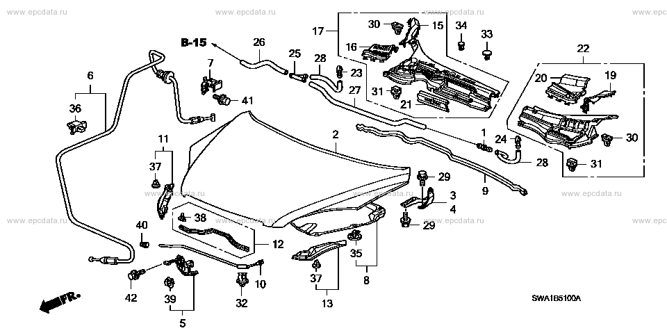 Hood for Honda CR-V RE, 3 generation 10.2006 - 08.2009 - Honda Car and ...