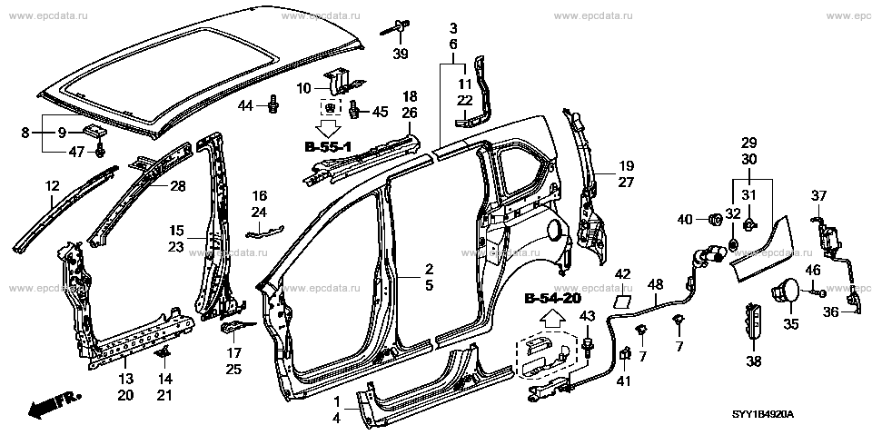 Exterior panel / roof panel for Honda Freed 1 generation 05.2008 - 09. ...