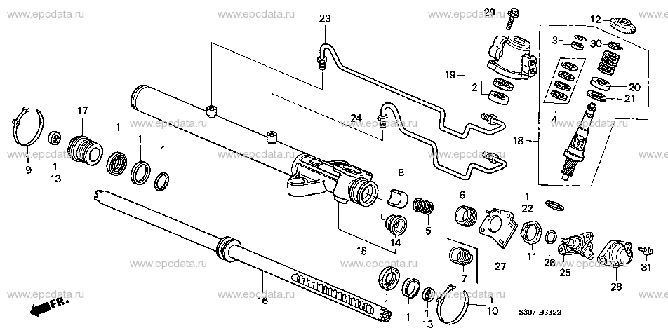 B-33-22 POWER STEERING GEAR BOX COMPONENTS (LH) (2) Applicabile: LH