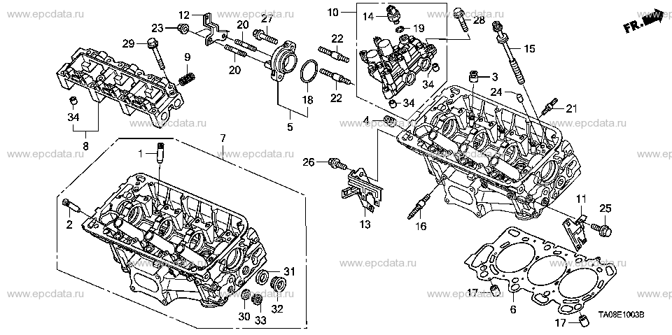 E-10-3 Rear cylinder head (3.5l) for 2008 Honda Accord, 5AT ...